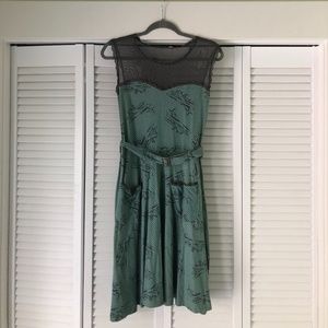 Retro Belted Airplane Pattern Dress